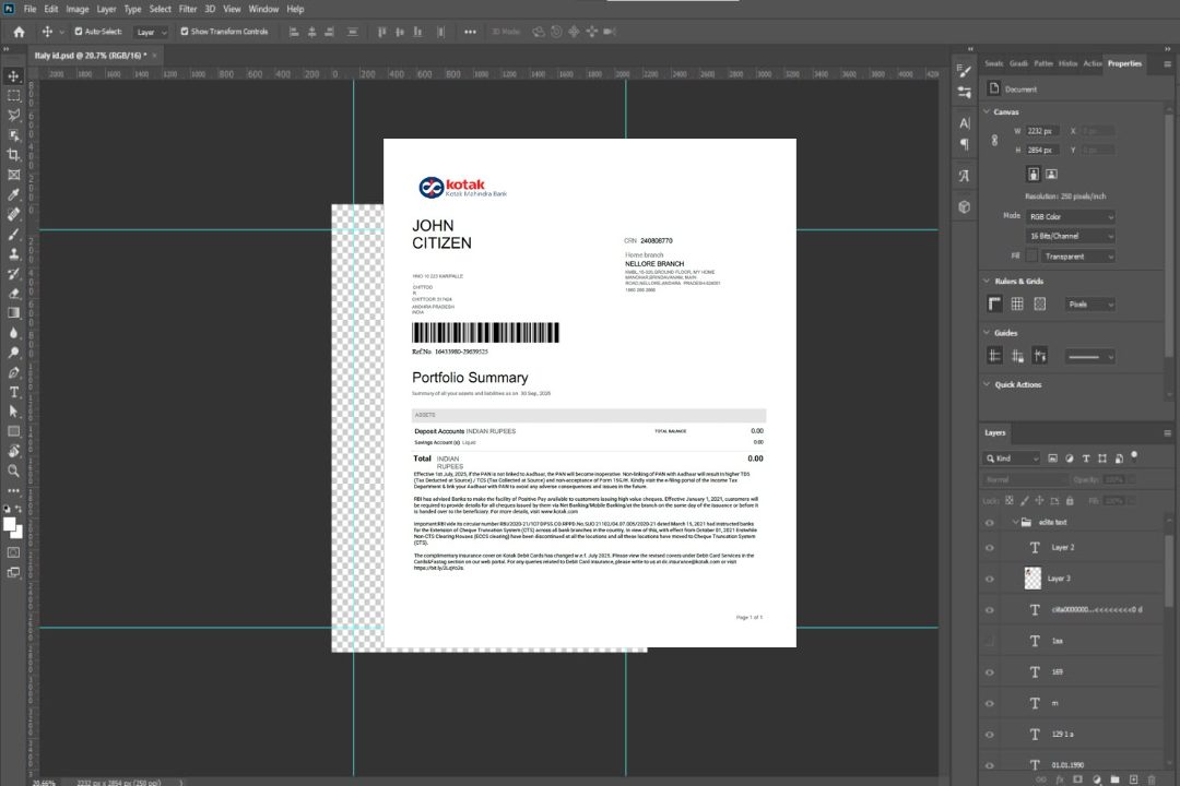Inde Relevé de compte Kotak Mahindra Bank Modèle Word et PDF template